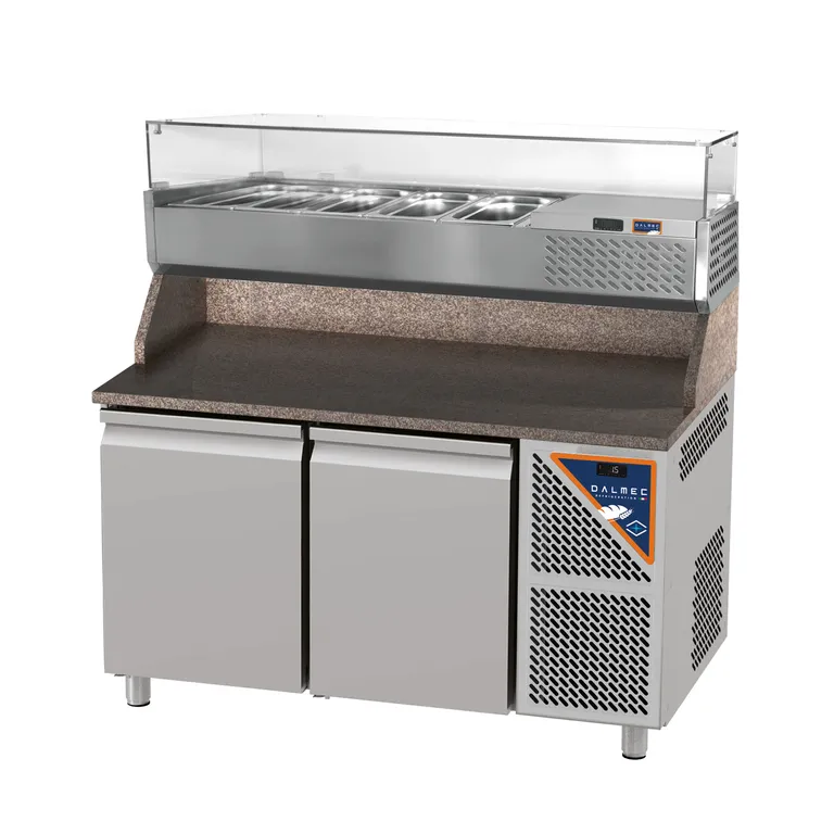 Kjølt pizzabenk med oppkant, 2 dører